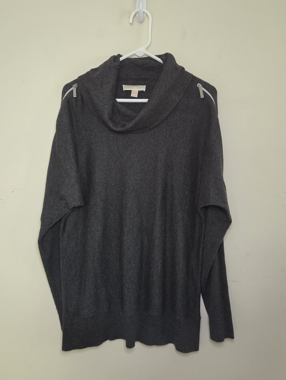 Women's Michael Kors Dark Gray Cowl Neck Sweater Zip Sleeve Detail Sz Large